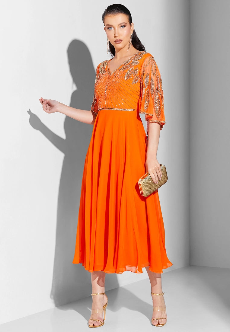 Orange colour 2025 frock design