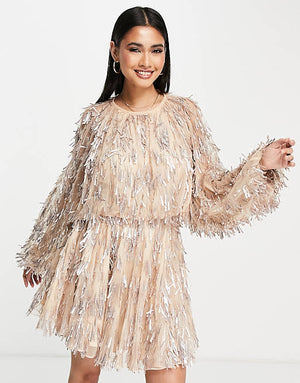 Blush fringe outlet dress