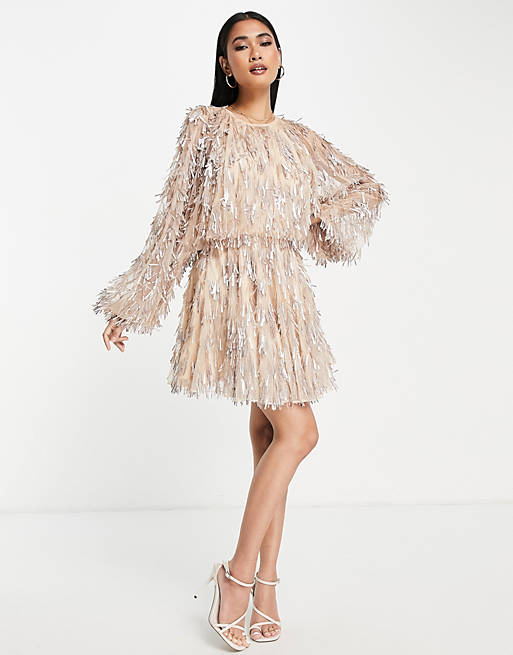 River island silver fringe hot sale dress